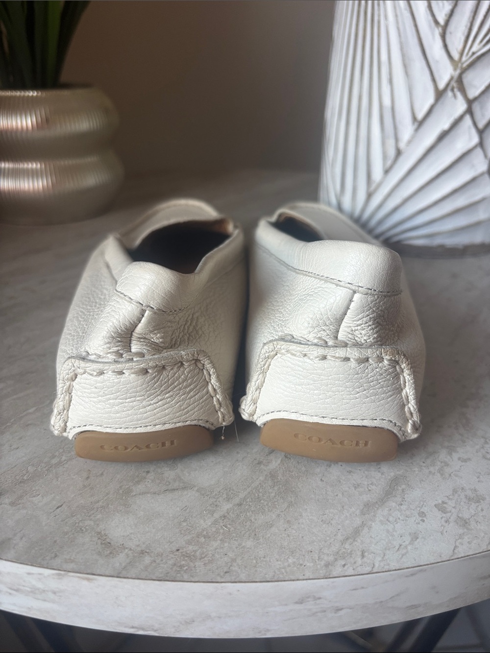 Women's Cream Leather Slip-On Loafers - Picture 3 of 12